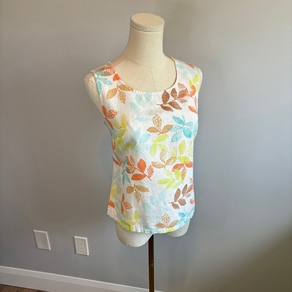 Croft & Barrow, Women's Linen, Leaf Pattern, Sleeveless top, SZ S